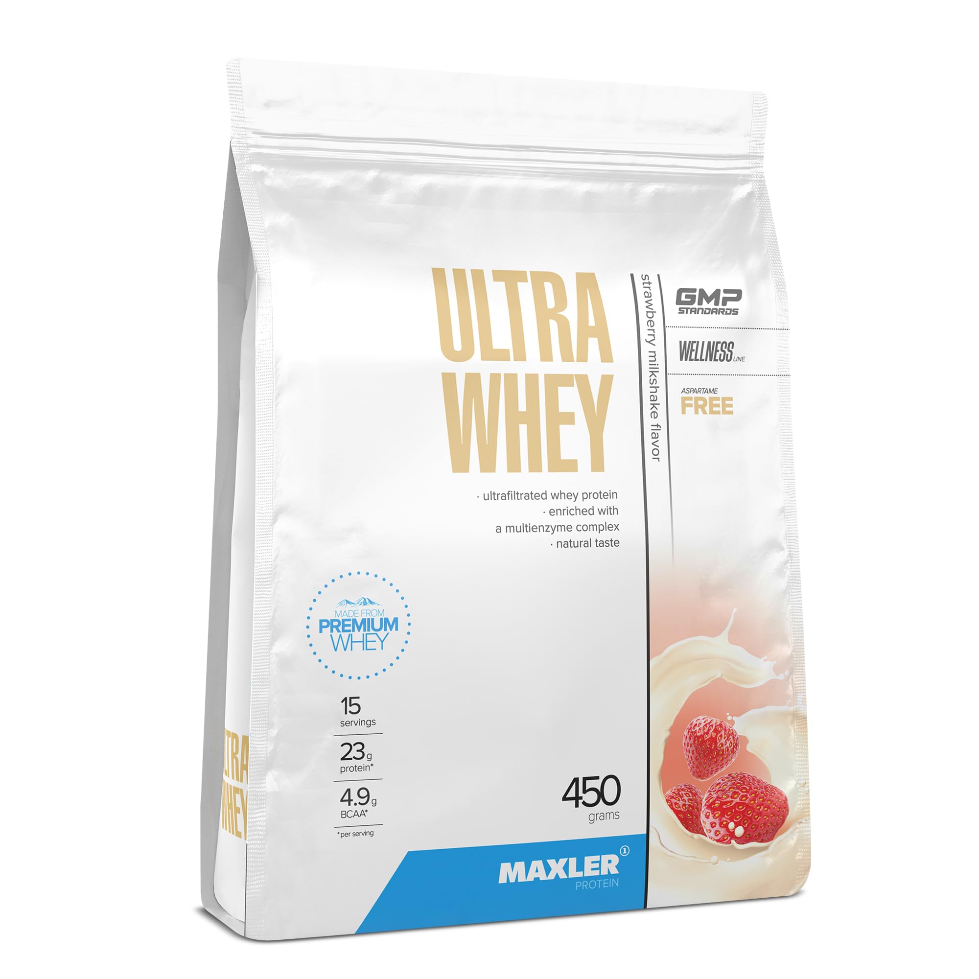 Maxler Ultra Whey Protein - Proteine Whey - Proteines musculation - Whey Isolate - Whey Protein Milkshake à la Fraise - 450g de proteine whey