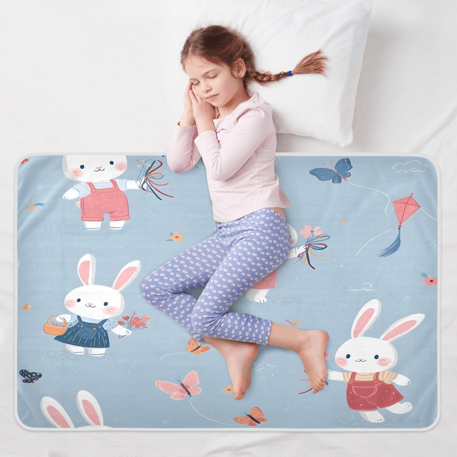 Bunnies Carrying Flower Baskets Change Mat, Diaper Changing Pads for Baby, 3Layers Waterproof Change Pad Foldable Absorbent Mats for Women, Reusable Incontinence Underpads for Patient 34''x52''