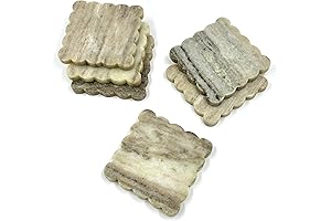 White Modern Marble Scalloped Coasters Set of 6