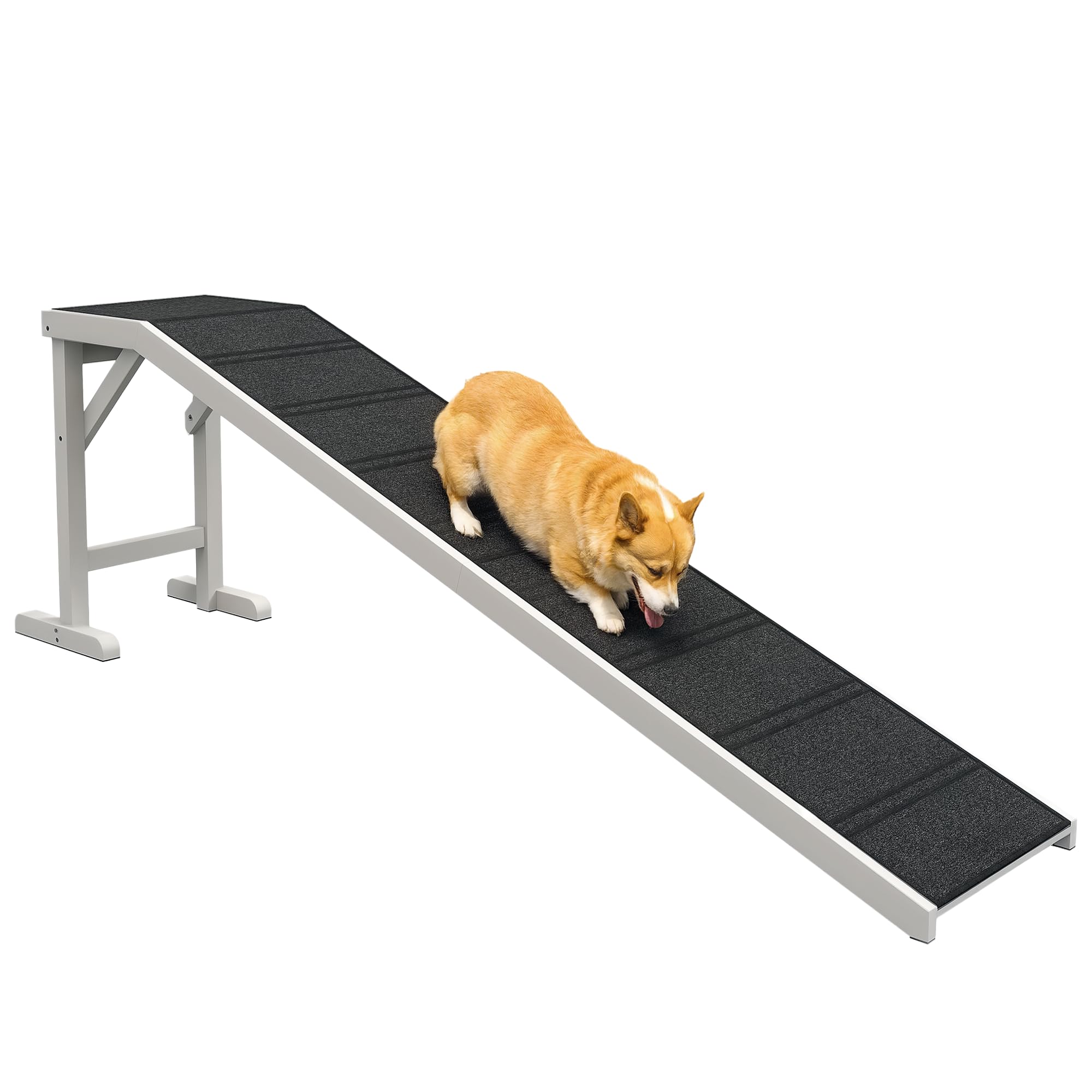 PawHut Rampe d'accès pour Chien avec Tapis antidérapant et Plateforme supérieure, Blanc et Gris