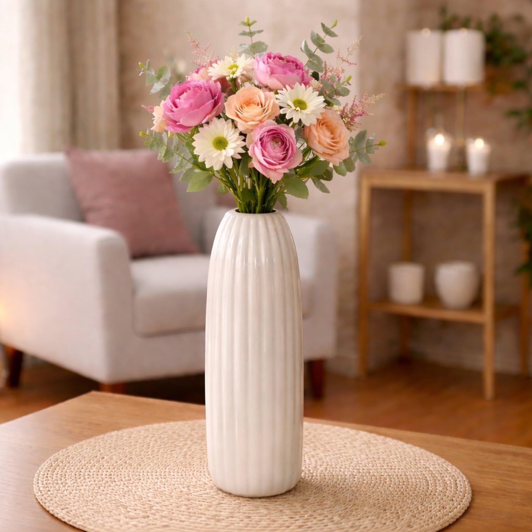 PulGos Off- White Flower Vase – Stylish Bottle Shape Design, Ideal for Office and Living Room Centerpieces, Elegant Pot for Modern Home Decor, Perfect for Any Table, Sleek and Modern Flower Vase