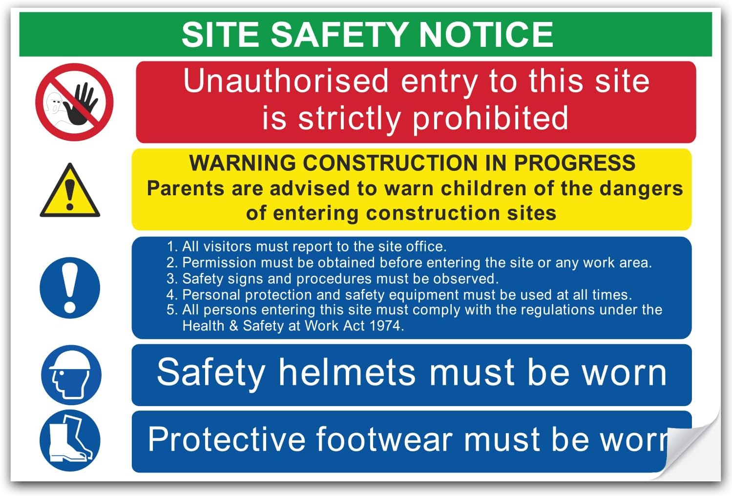 SAFESIGN Large - Site Safety Notice 600 X 400mm Sign Vinyl Sticker - for Building, Houses, Commercial Business - Health and Safety Board, Caution Notice Conforms to EN ISO 7010:2012