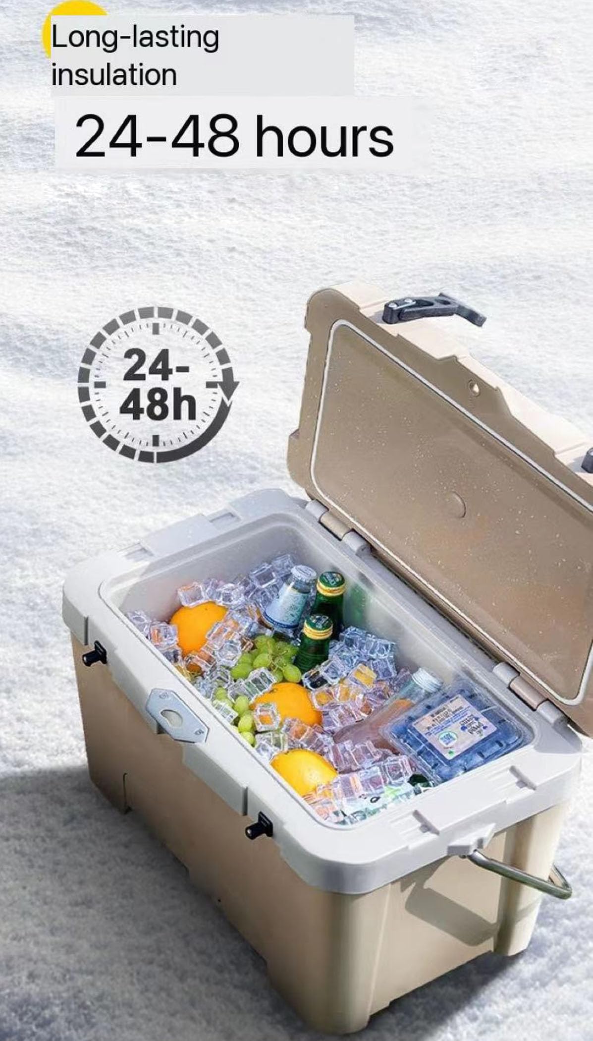 Cooler Premium do codziennego użytku, izolowana, formowana rotacyjnie lodówka na lód do ciasnych przestrzeni, z kółkami, skrzynia na lód do picia na plaży (Khaki)
