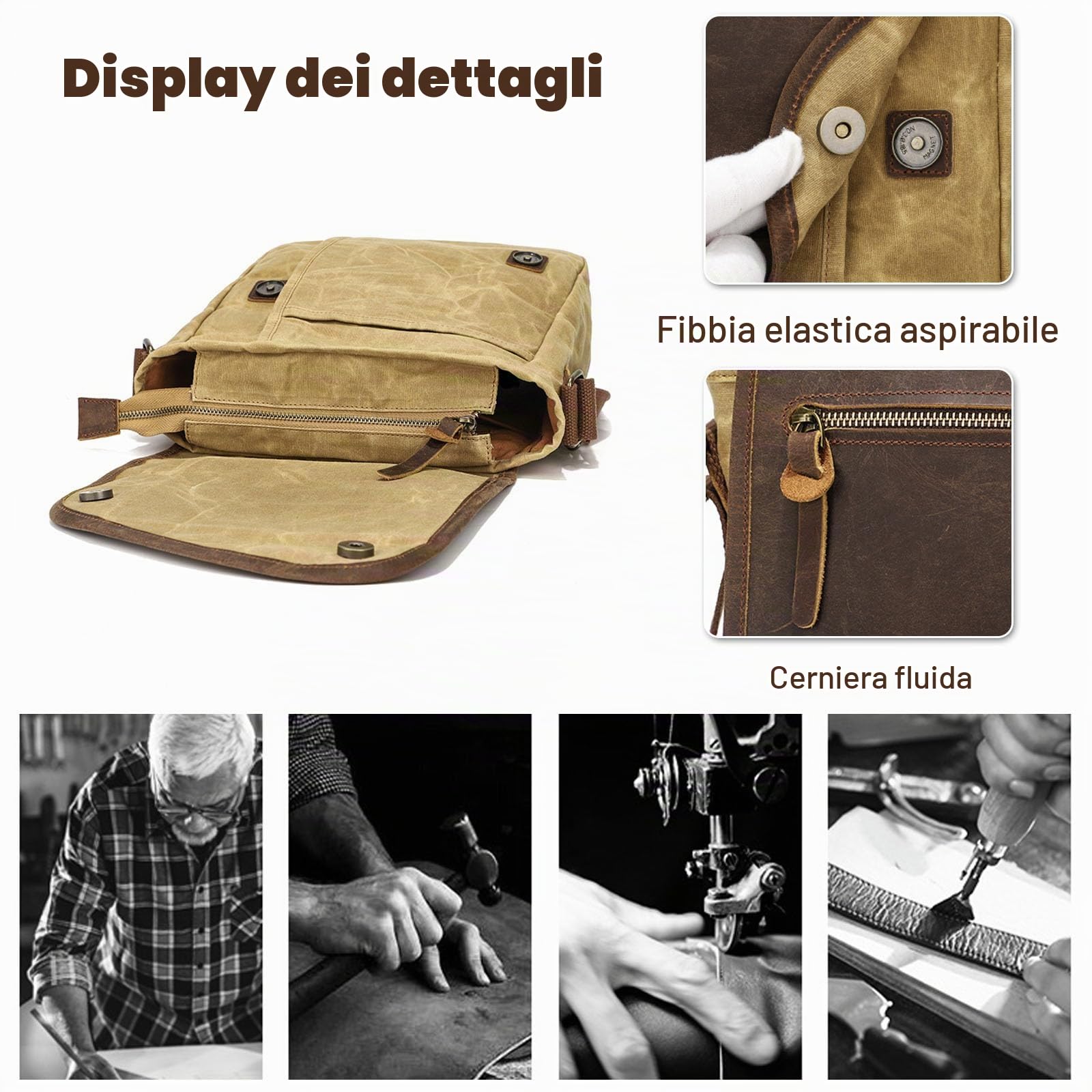 FANDARE Retrò Borsello Uomo Borsa a tracolla Uomo Borsa Uomo Tela Borse a spalla Donna Borsello Borsa di Tela Sacchetto del Messaggero Borse per Ufficio Università Insegnanti Scuola Borselli Cachi