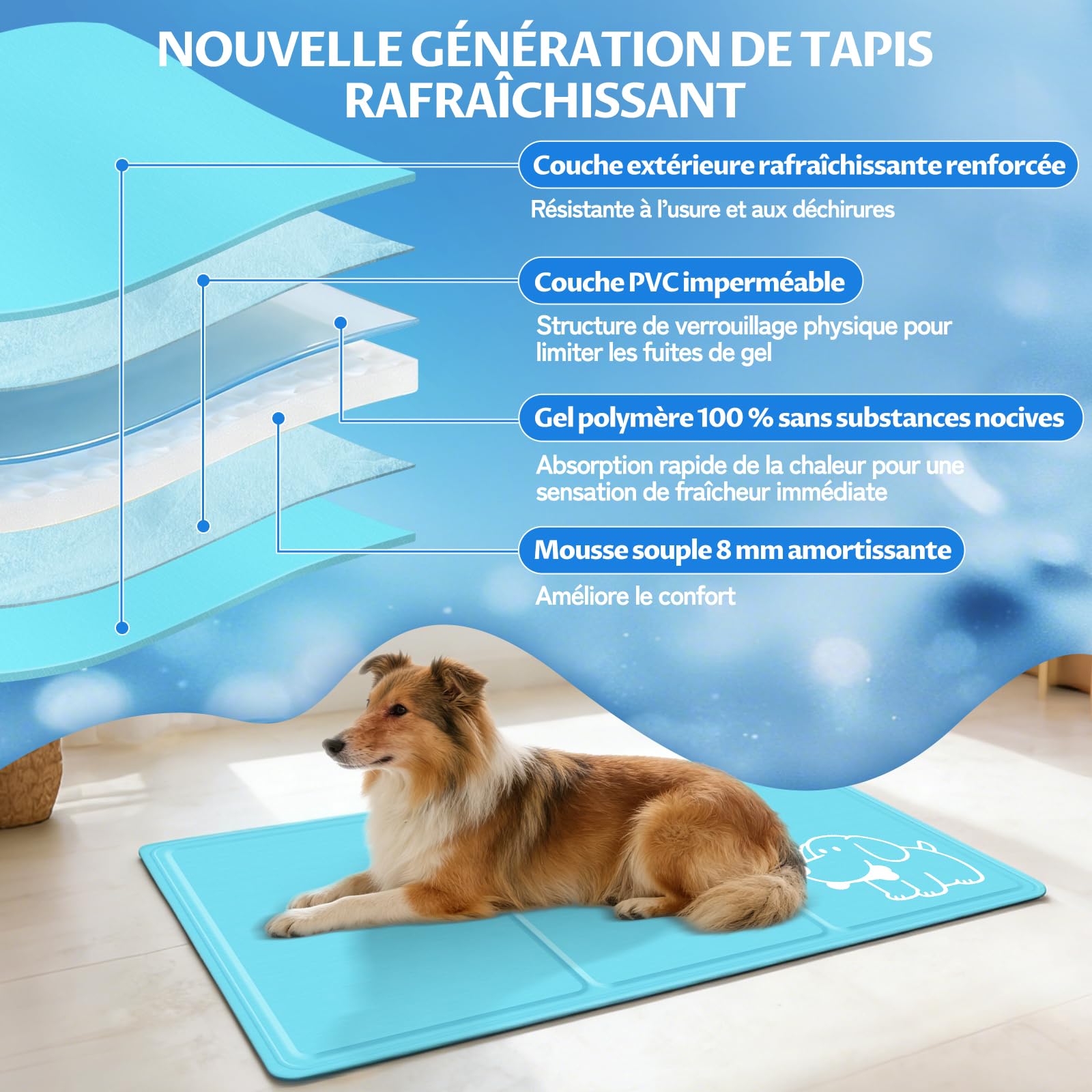 JONRRYIN Refreshing Mat for Dogs Cats and Cats 50 x 65 cm Self-Cooling Gel Mat Waterproof Foldable Easy to Clean for Dogs, Cats and Puppies (M) - 4