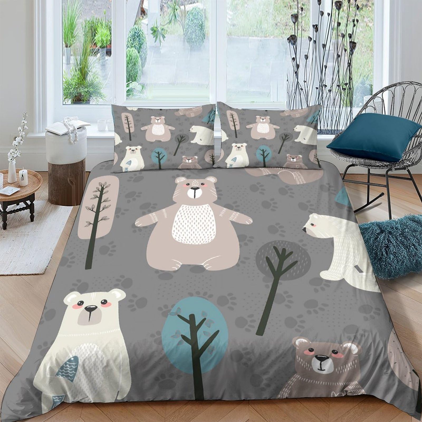 Ctjqhvkz Style-8 3D Printed Bear Forest Fitted Sheet Microfiber Soft Breathable Polar Animal Bed Cover For Bedroom Guest Room Decor Single（135X200cm）