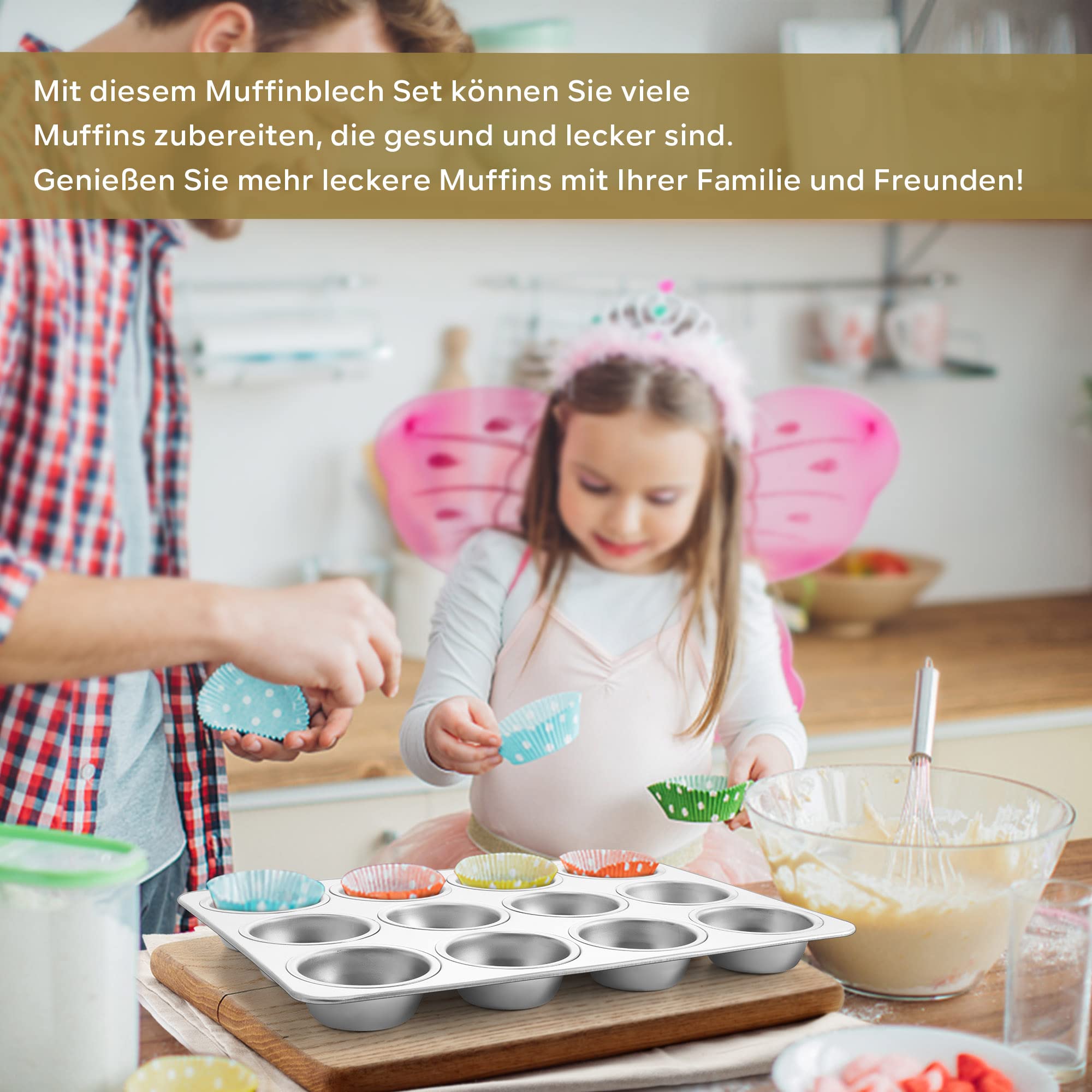Muffinform Mit Deckel – 2 Stück, Je 12 Mulden, Antihaftbeschichtet, Aus Karbonstahl, Ofenfest Bis 230°C, Mit Griff, Beige