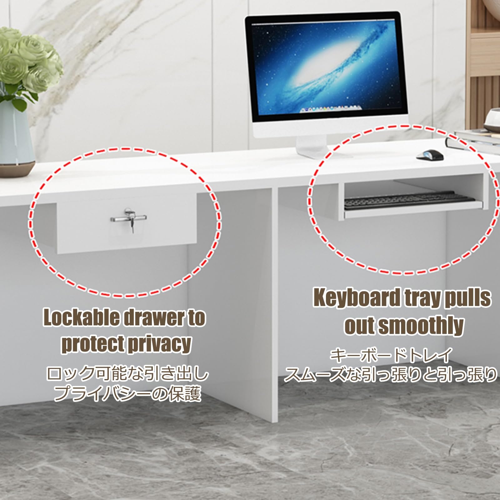 BüRotheke Rezeptionstisch RezeptionsmöBe Weiß MDF Empfangstheke Mit Sichtschutz Verkaufstisch Theke Tresen Empfang Modern HöLzerne Kassentheke Empfangstheke Mit Schubladen(White Stone-Teak)