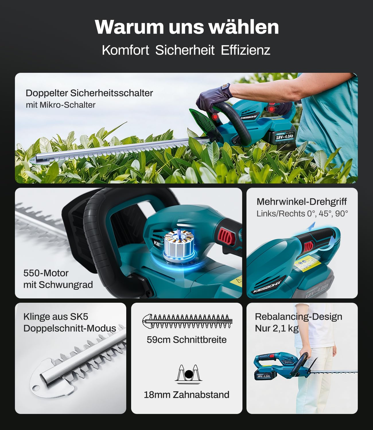 CSL503 Taille-haie sans fil compatible avec batterie Makita 18 V, longueur de coupe 59 cm, distance des dents 18 mm, poignée réglable, taille-haie électrique (sans batterie)