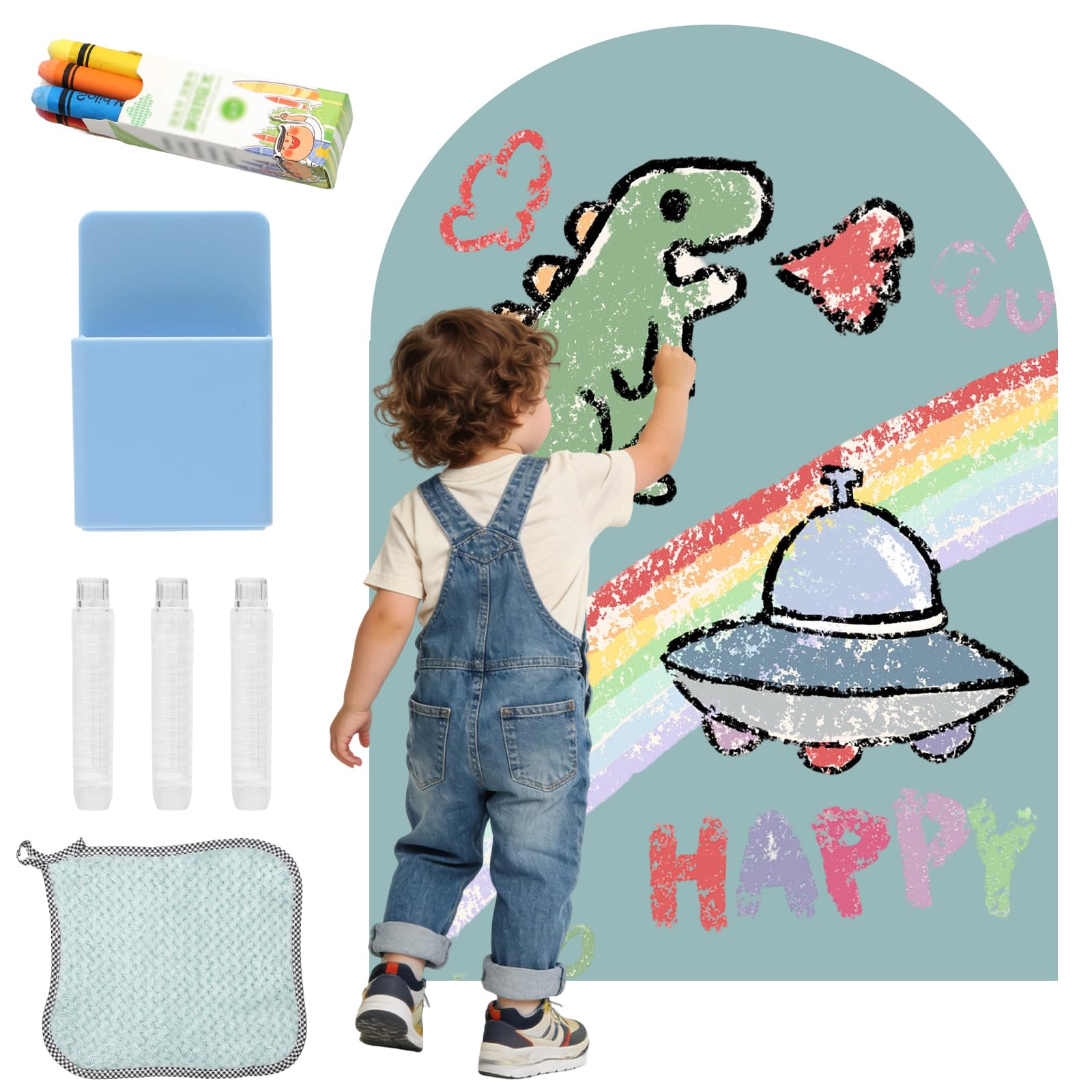 Pizarra magnética para niños, pared magnética para niños, autoadhesiva, 100 x 80 cm, en forma de arco, Montessori, lámina magnética autoadhesiva fuerte, azul porcelana