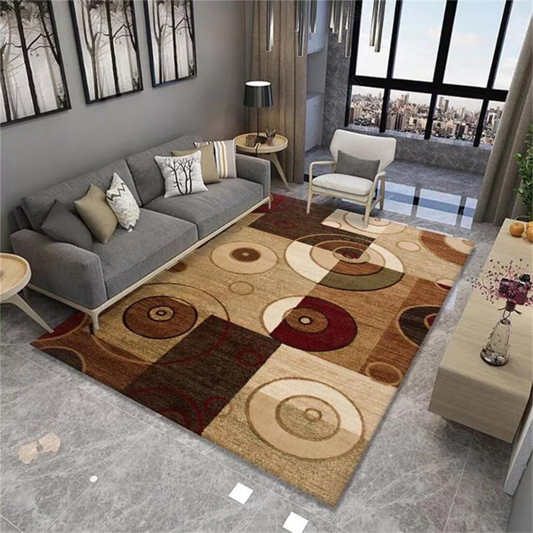 Tapis d'intérieur de balcon moderne 70x140cm géométrique circulaire