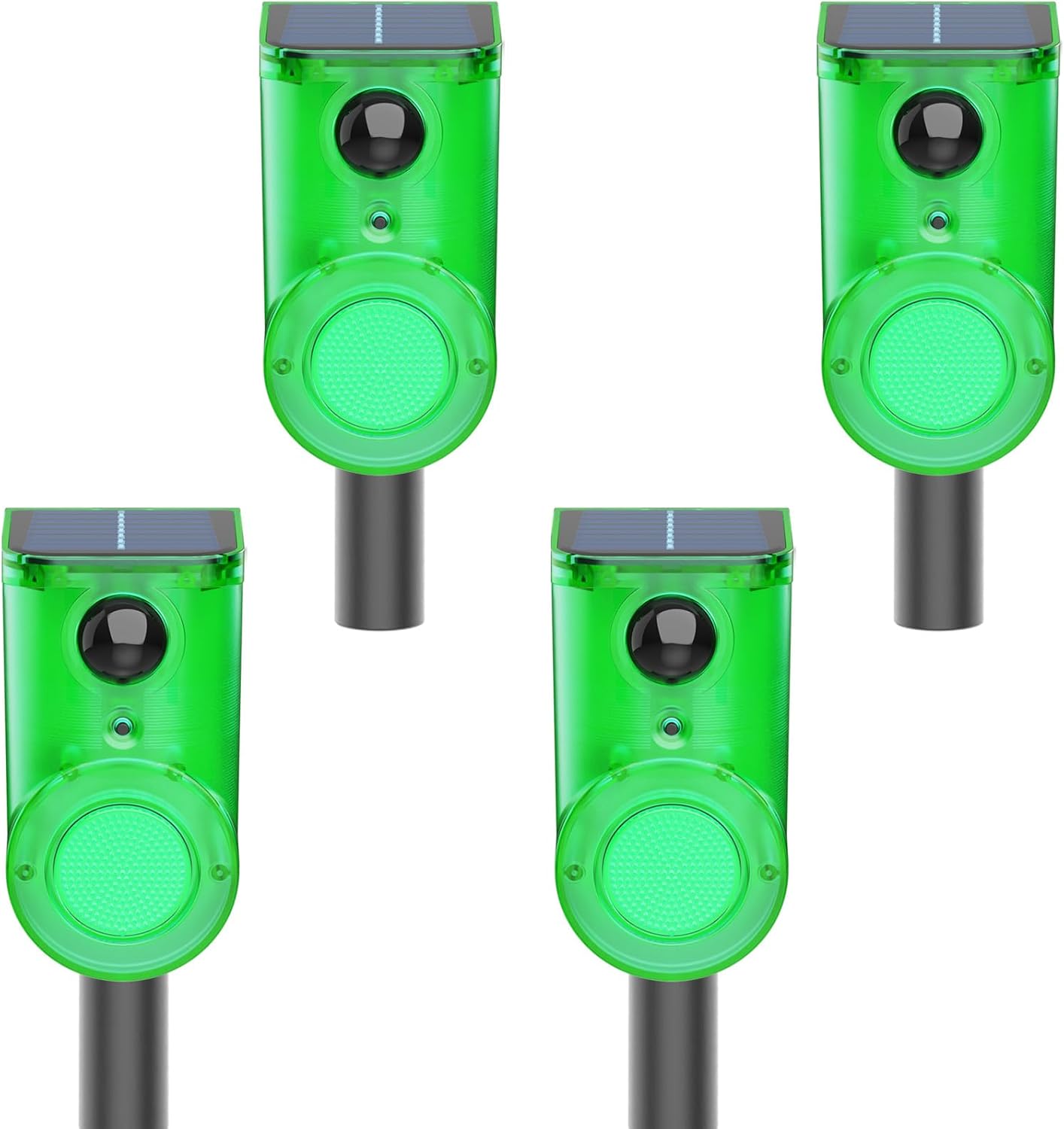 Solar Outdoor Motion Sensor Alarm - Ultrasound & Alarms 130db Motion Detector Loud Noise Maker,Strobe Light,for Home, Villa,Yard,Chicken coop,Farm,Barn.4 Work Modes.Say Goodbye to The Intruders 4Pack