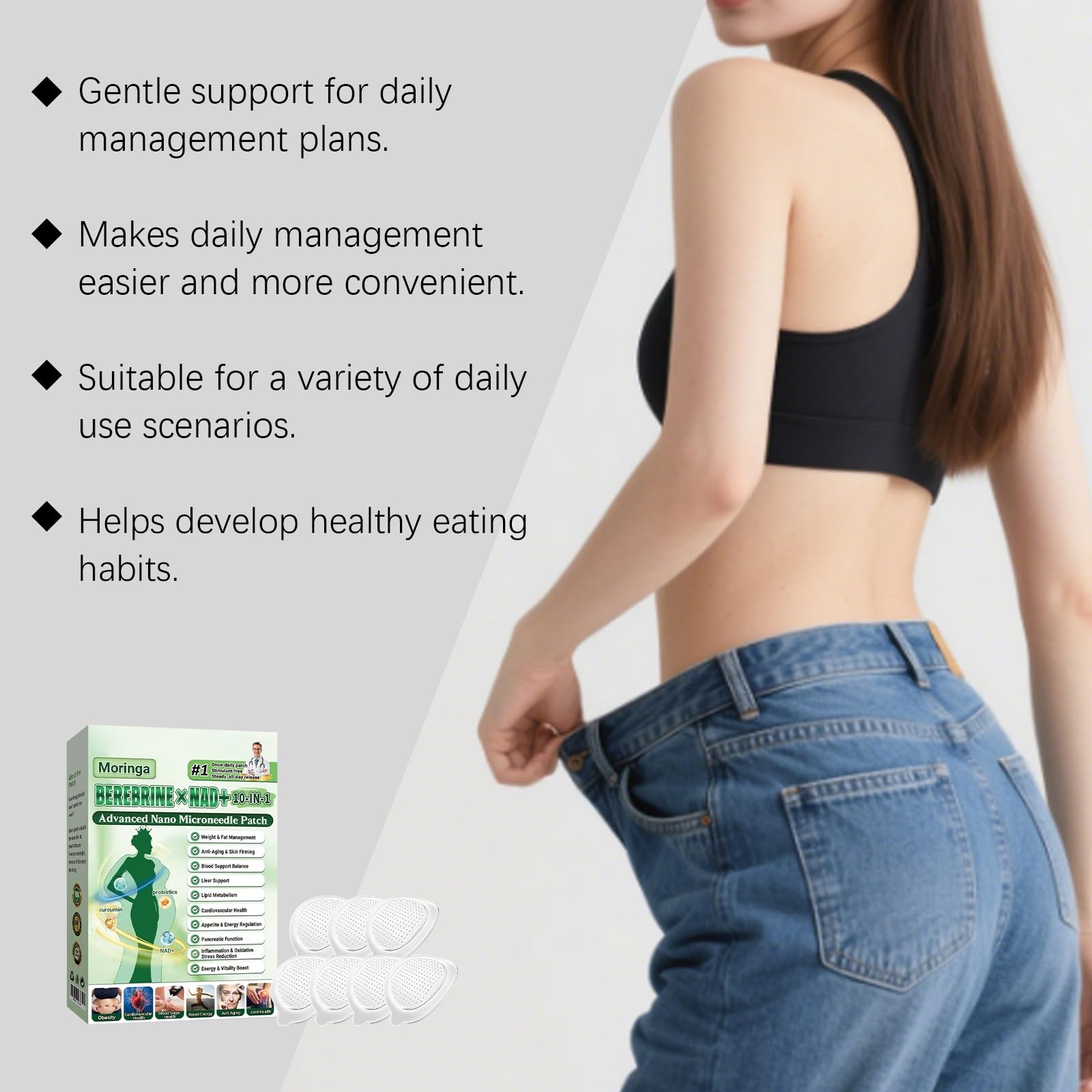 7 parches / 1 caja Moringa x Berberine Parche Avanzado de Nano Microagujas 10 en 1, Ingredientes Naturales, Fácil de Aplicar, para Hombres y Mujeres (70) - 5