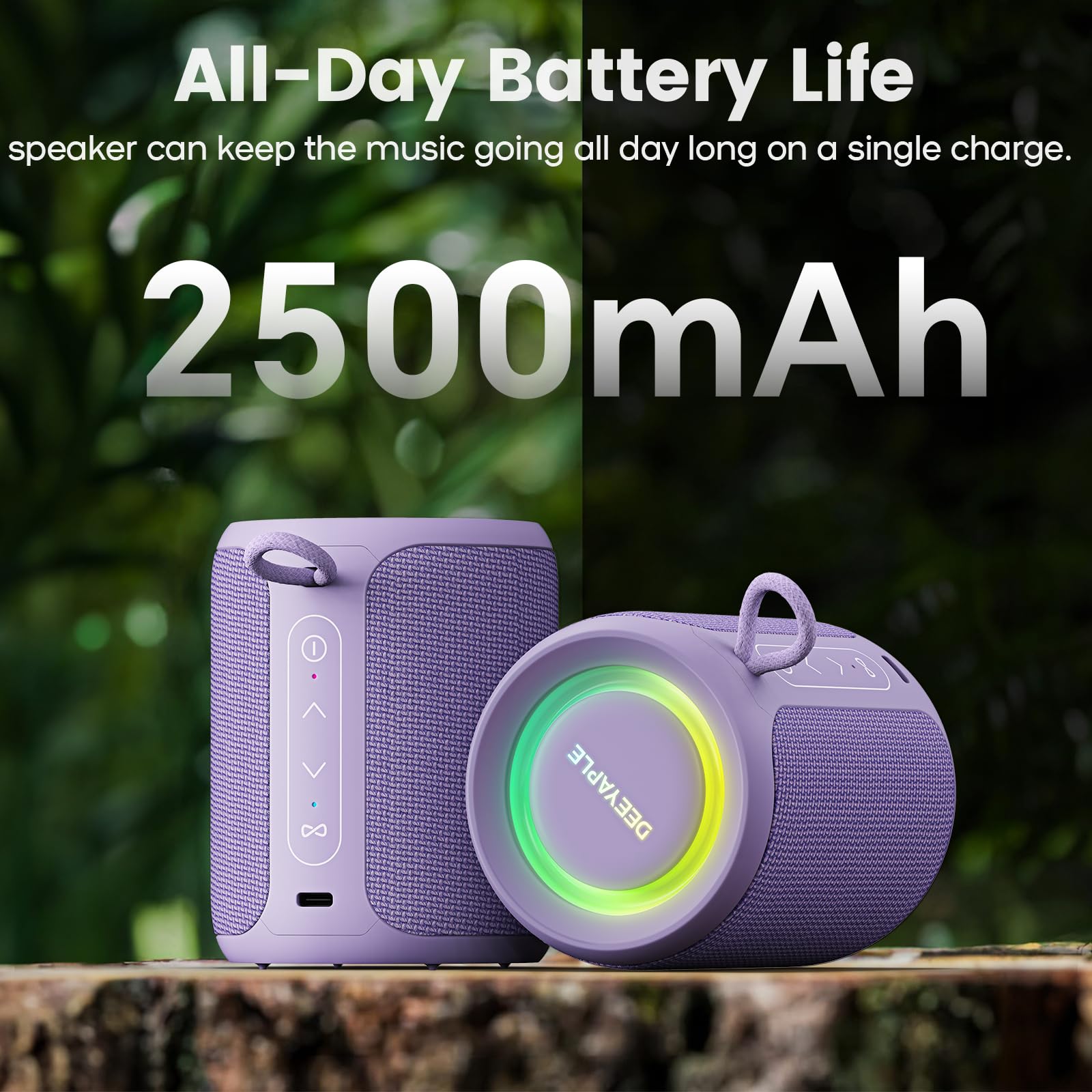 Altavoz Bluetooth inalámbrico, IP67 impermeable y a prueba de polvo, altavoz portátil con luces, sonido estéreo fuerte de 15 W, batería de 2500 mAh durante todo el día, emparejamiento TWS, BT5.3