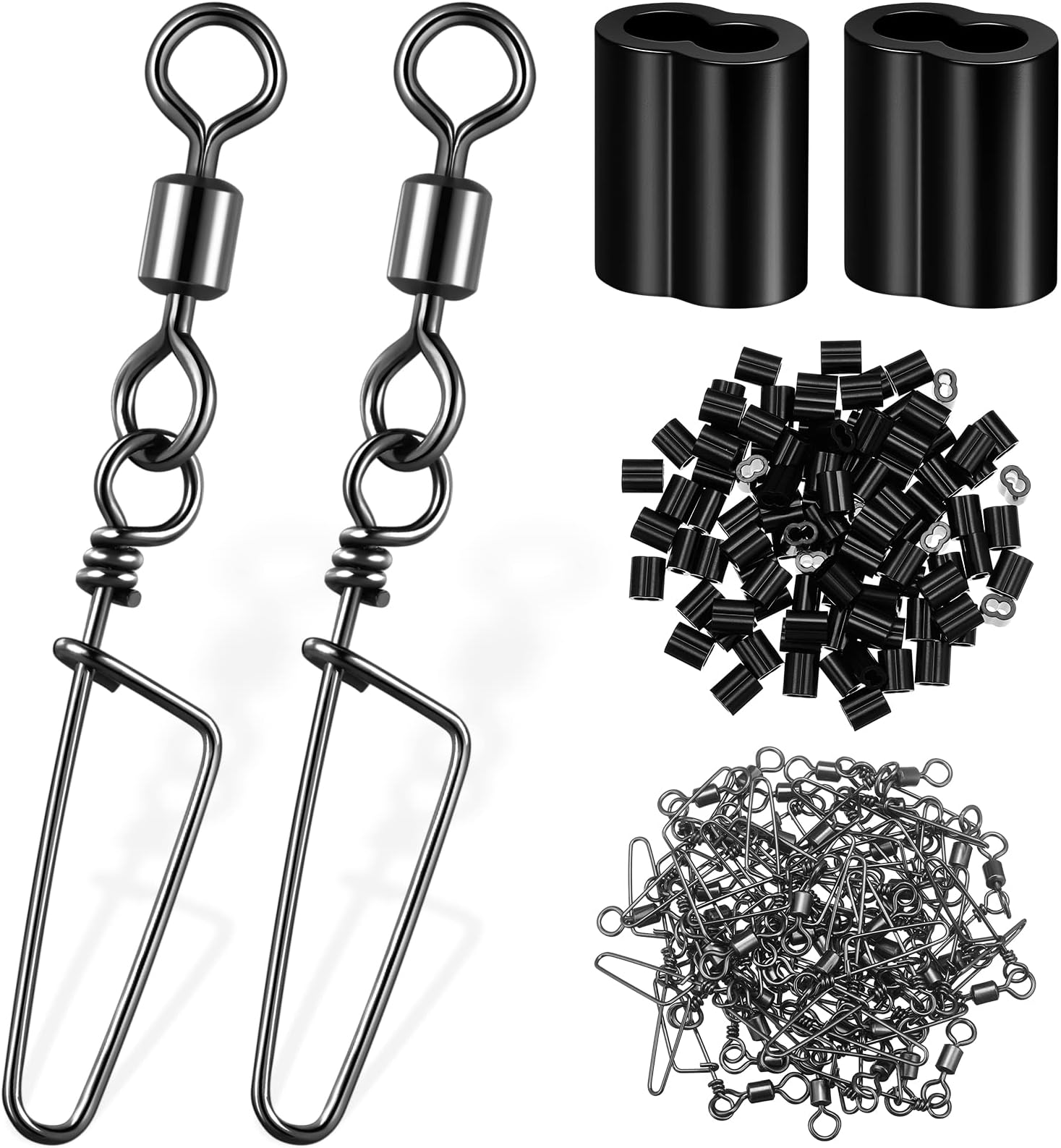 Decoy Crimp Swivel Snap Set, Decoy Line Cord Crimps for Duck Decoys Goose Decoys and Snap Swivels Ball Bearing Fishing Swivels for Duck Hunting Decoy Trap