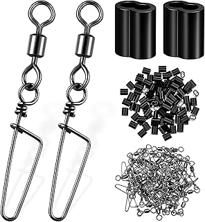 Decoy Crimp Swivel Snap Set, 100 Pieces Decoy Line Cord Crimps for Duck Decoys Goose Decoys and 50 Pieces Snap Swivels Ball Bearing Fishing Swivels for Duck Hunting Decoy Trap (Black, 80 Pcs)