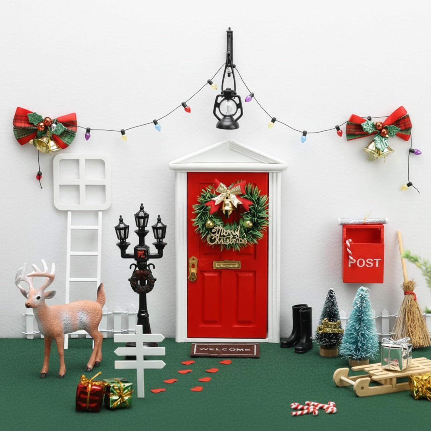 Shappy 39 Pcs Christmas Elf Fairy Doors Decorations Enchanted Elf Doors Tiny Outdoor Xmas Decor Wooden Tiny Miniature for Girls Xmas Accessories Fairy Tale(Red)