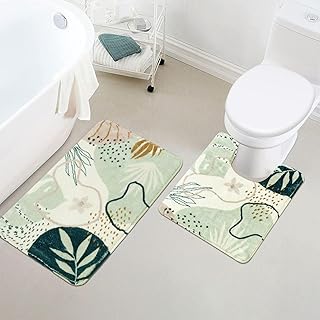 Uphome Bath Mats for Bathroom, Cute Green Plant Toilet Rugs U Shaped, No...