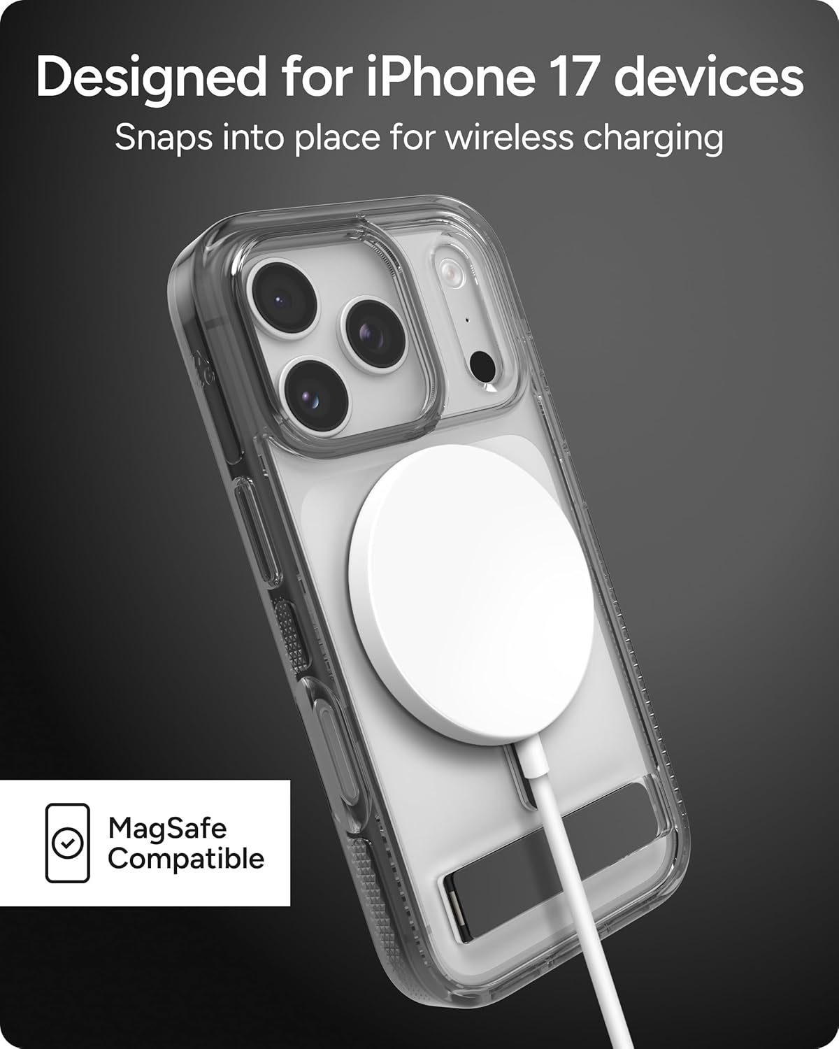 ZAGG Santa Cruz Snap Case with Kickstand for iPhone 17 Pro - Jet Black, Drop Protection (13ft/4m), MagSafe Charging Compatible, ClearGuard Anti-Yellowing Technology, Scratch Resistant Phone Case - Image 9