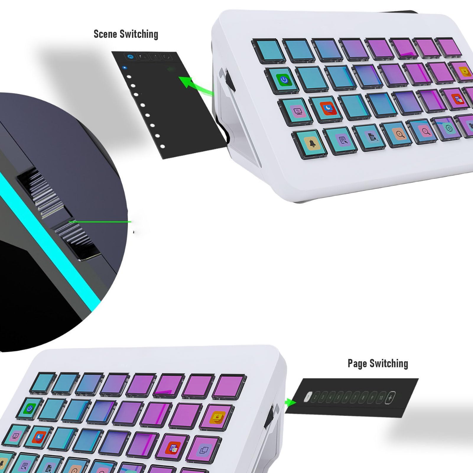 Cuifati Macro Pad, Streaming Deck Stream Controller Teclado de Caja de Resonancia, Teclas Programables Teclado USB con 32 Teclas LCD, Operación con un Toque para Mezclador de Audio (WHITE)