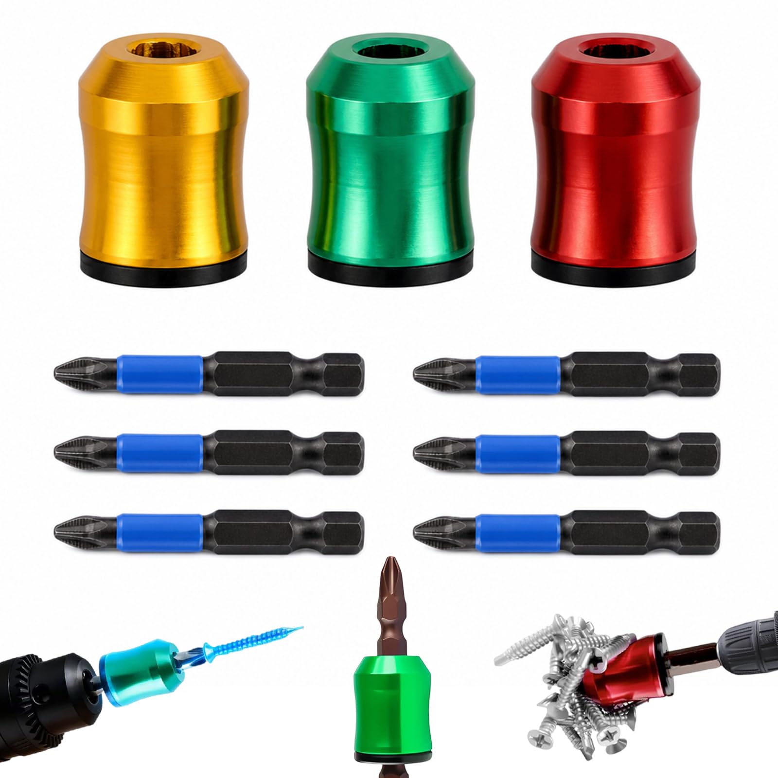 3 Pcs Strong Magnetic Screw Rings with 6Pcs Anti-Slip Screwdriver Bits Set