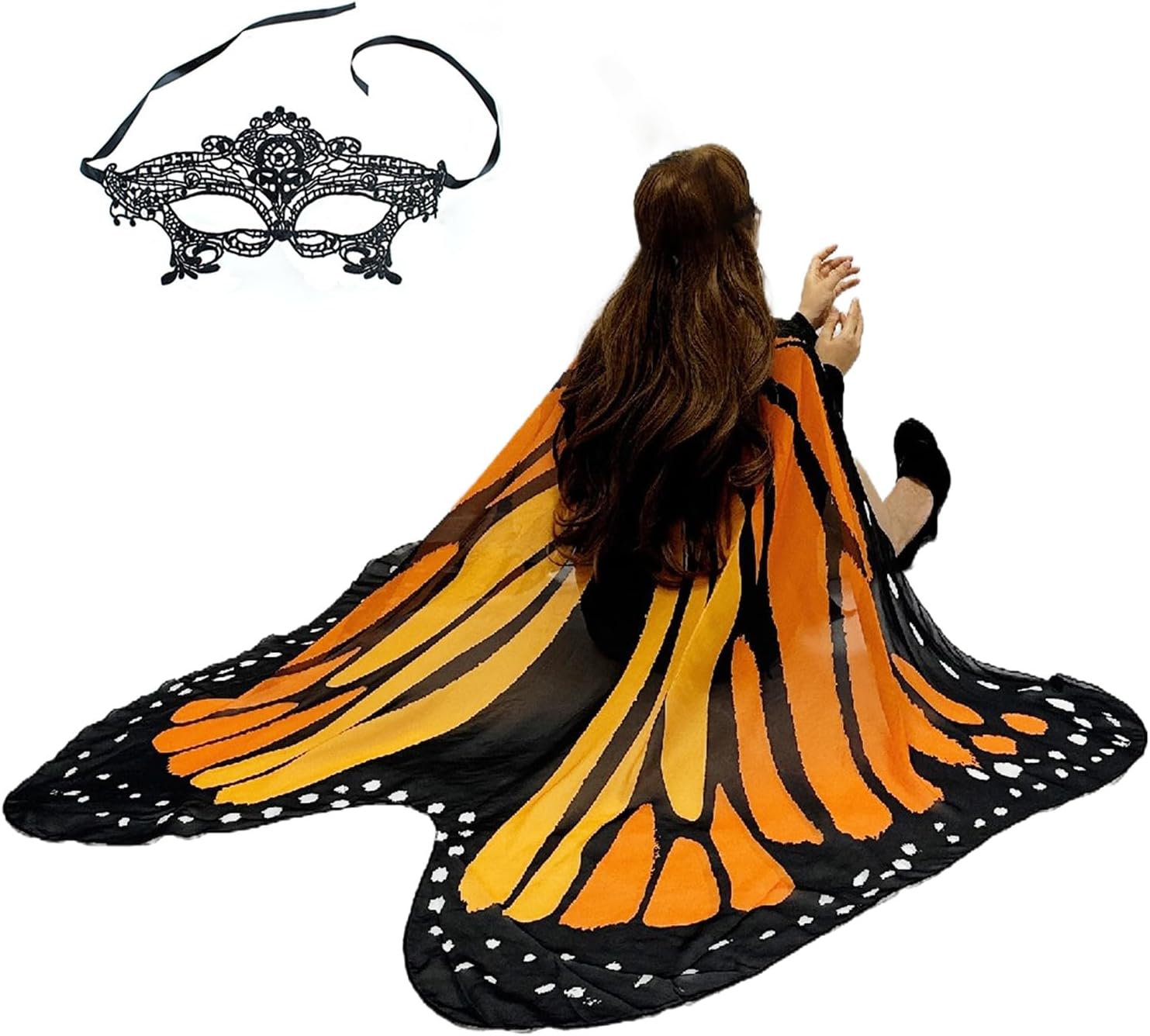 Halloween Butterfly Wings Costume for Women Girls Printed Moth Cape Shawl Wrap Moth Butterfly Cloak