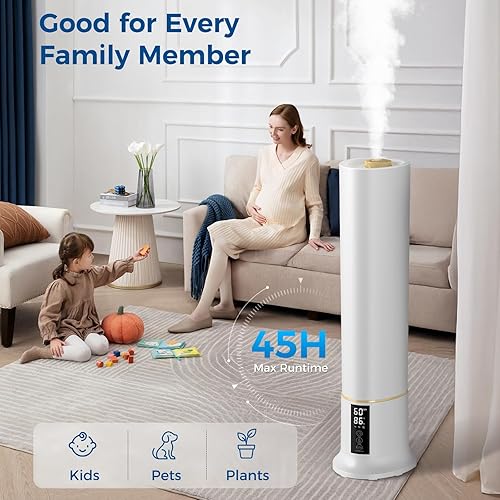 Miniatura 3 de Humidificador de habitación grande, humidificadores de niebla fría de 2.4 galones para dormitorio, 9 L, alta capacidad, 24 dB, humidificador de aire
