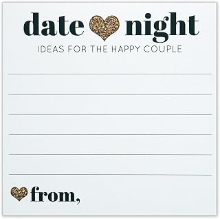 Date Night Ideas for the Happy Couple - Idea Jar Card - Wedding Advice Cards - Gold Heart - 4x4 Square - Pack of 40