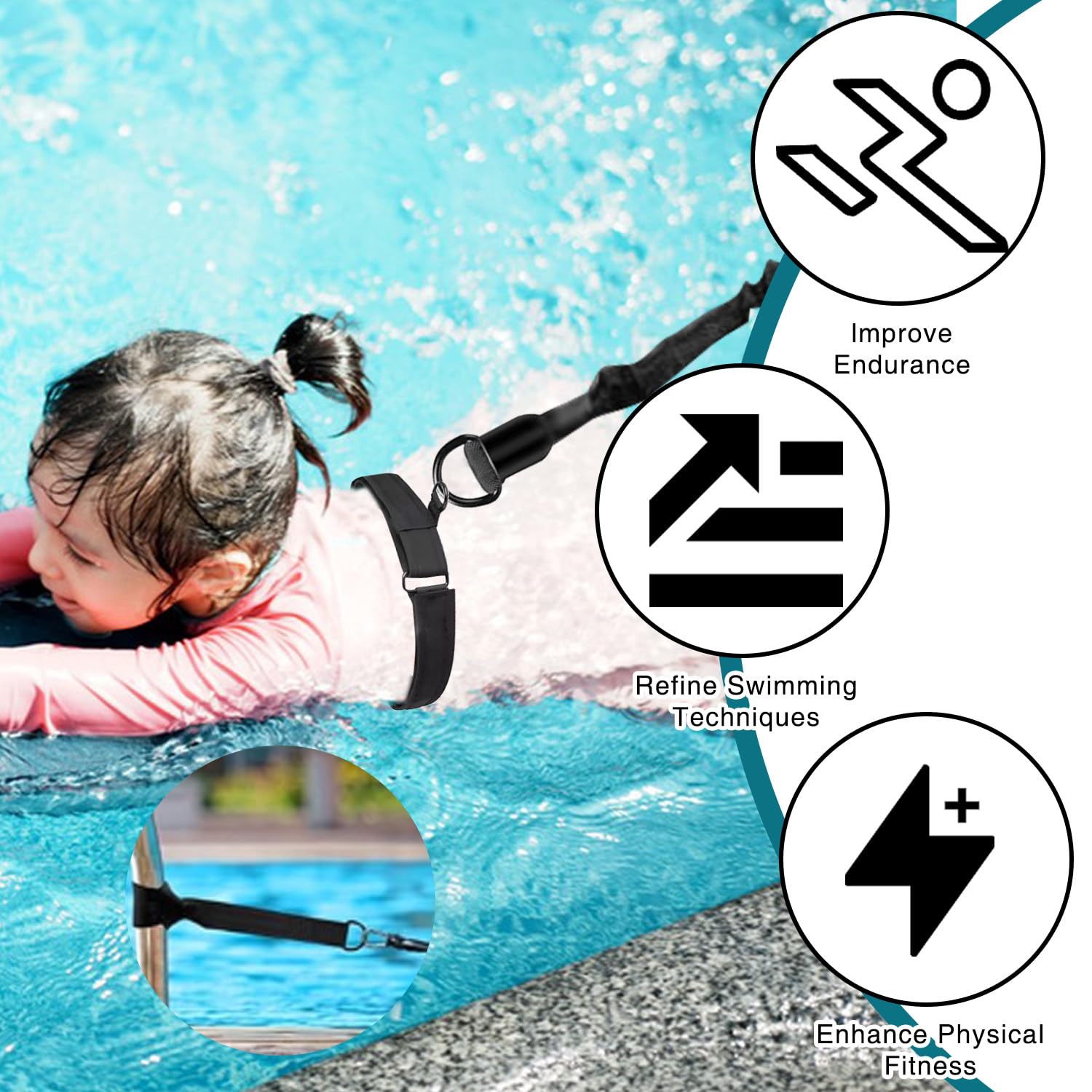 Landrain Schwimmgürtel Erwachsene, 2.5-7.5m Einstellbare Schwimmgurt für Pool
