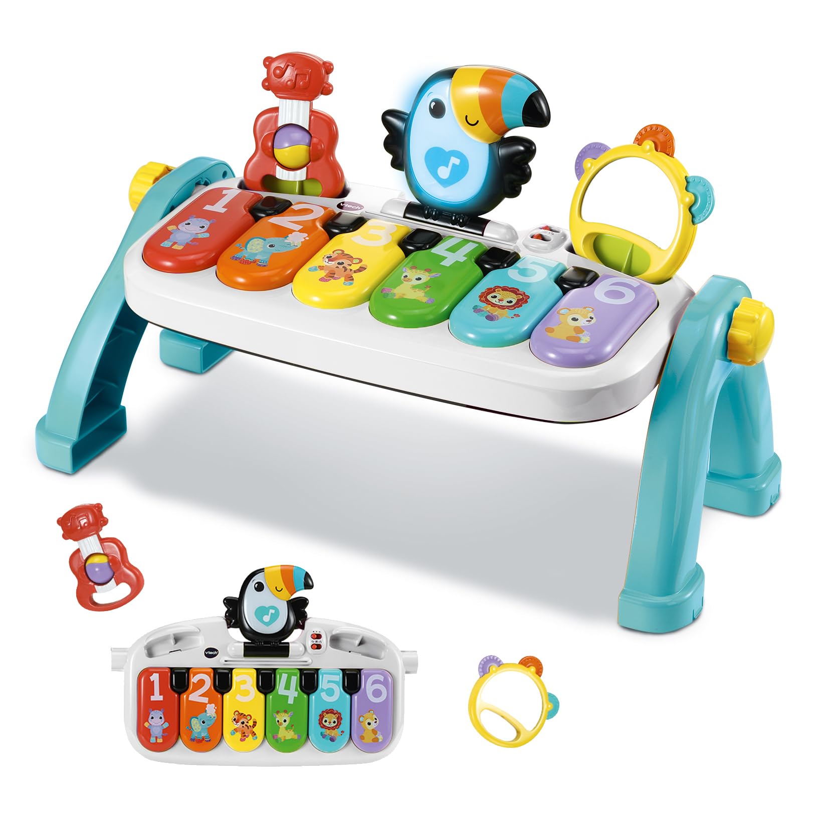 VTech-Baby Piano Multicolor Banda Musical, Juguete bebés +9 Meses, Piano Interactivo Desmontable, Evolutivo, Teclas con Luces y Sonidos, Enseña Números, Colores y Animales, Versión ESP