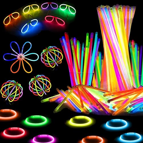 Paquete de 204 varillas luminosas para fiestas, 8 pulgadas que brillan en la oscuridad con conectores, varillas de neón para decoraciones de