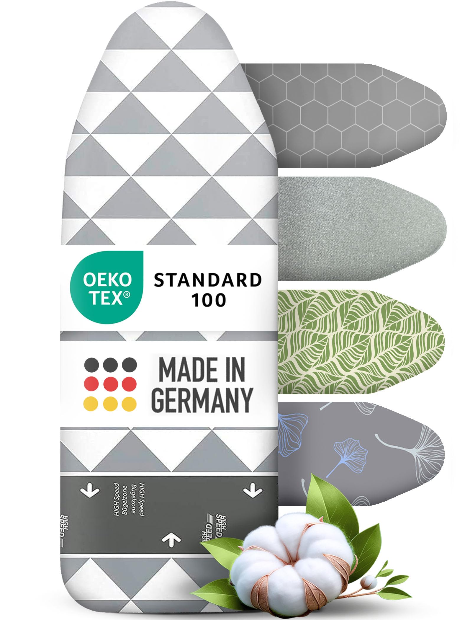 Ironing Board Covers 125 x 45 cm - Made in Germany Iron Board Cover - Easy Fit with Elastic Drawstring, High-Speed-Zone, Parking Zone, Heat Reflective Aluminum Coating & Vapour Permeable (L)