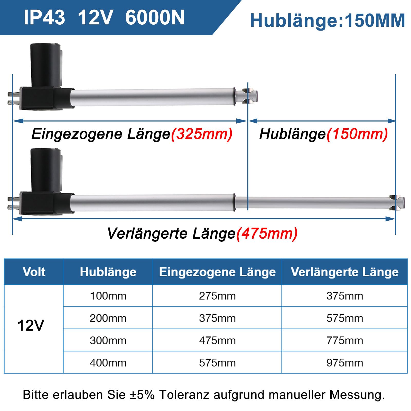 Linearantrieb DC 12V 6000N 150mm Linearmotor Linear Actuator