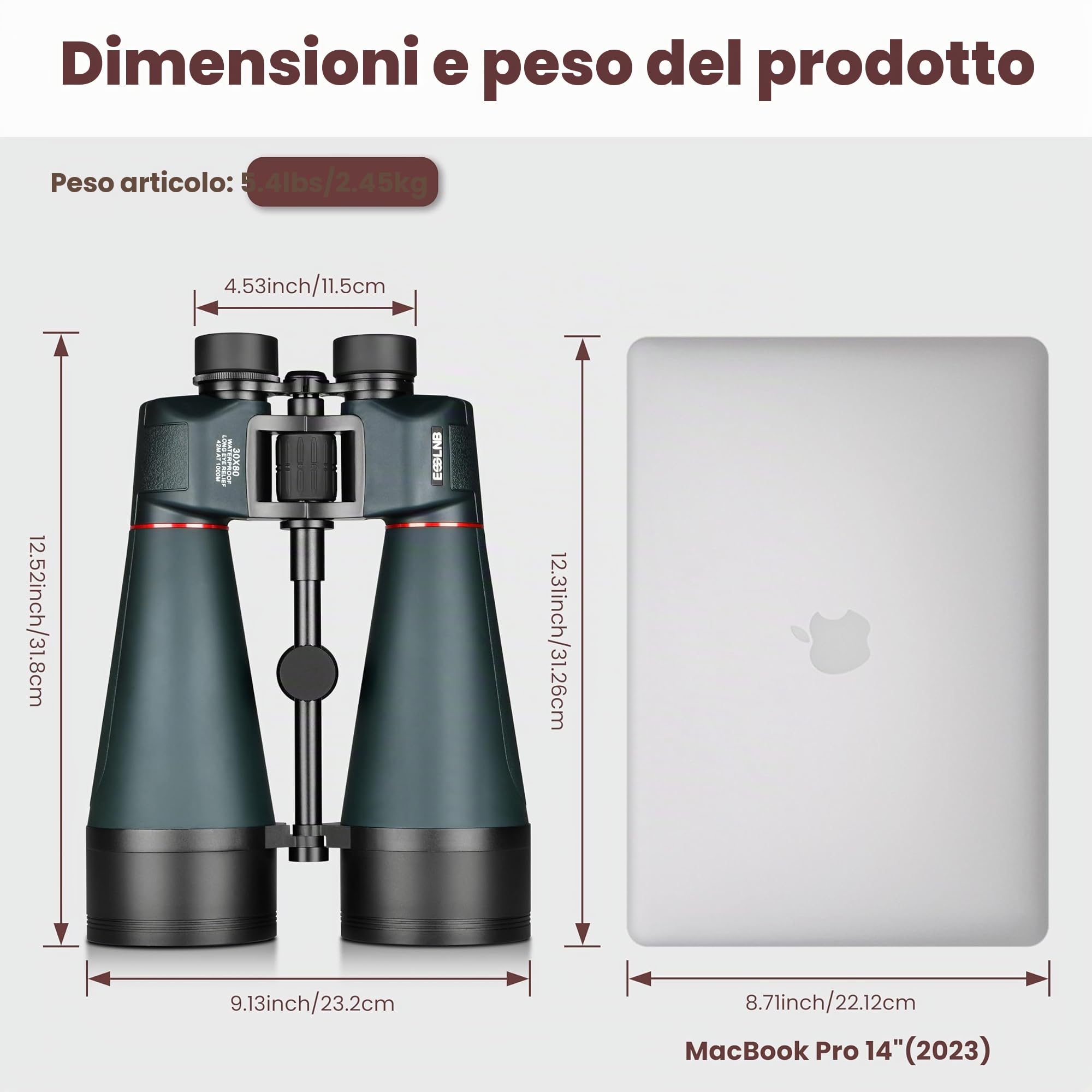 ESSLNB Binocolo gigante 30 x 80 per adulti, impermeabile, adattatore treppiede integrato, perfetto per osservare le stelle, bird watching, caccia