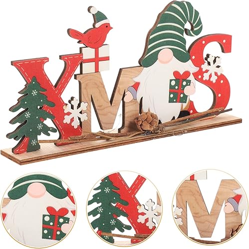 Miniatura 2 de SAFIGLE Decoración de mesa de Navidad, letrero de mesa de madera de Navidad, centro de mesa de gnomos de Navidad, decoración de escritorio de