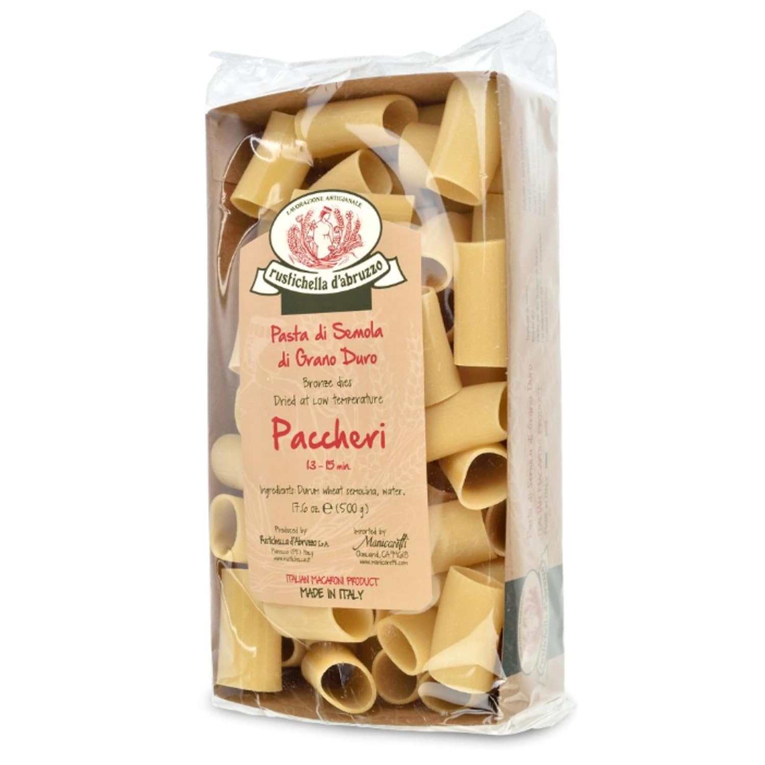 Rustichella d’Abruzzo Paccheri Pasta – 500g Classic Durum Wheat Large Tube Pasta – Perfect for Hearty Sauces – Cooks in 13-15 Minutes – Authentic Italian Flavor