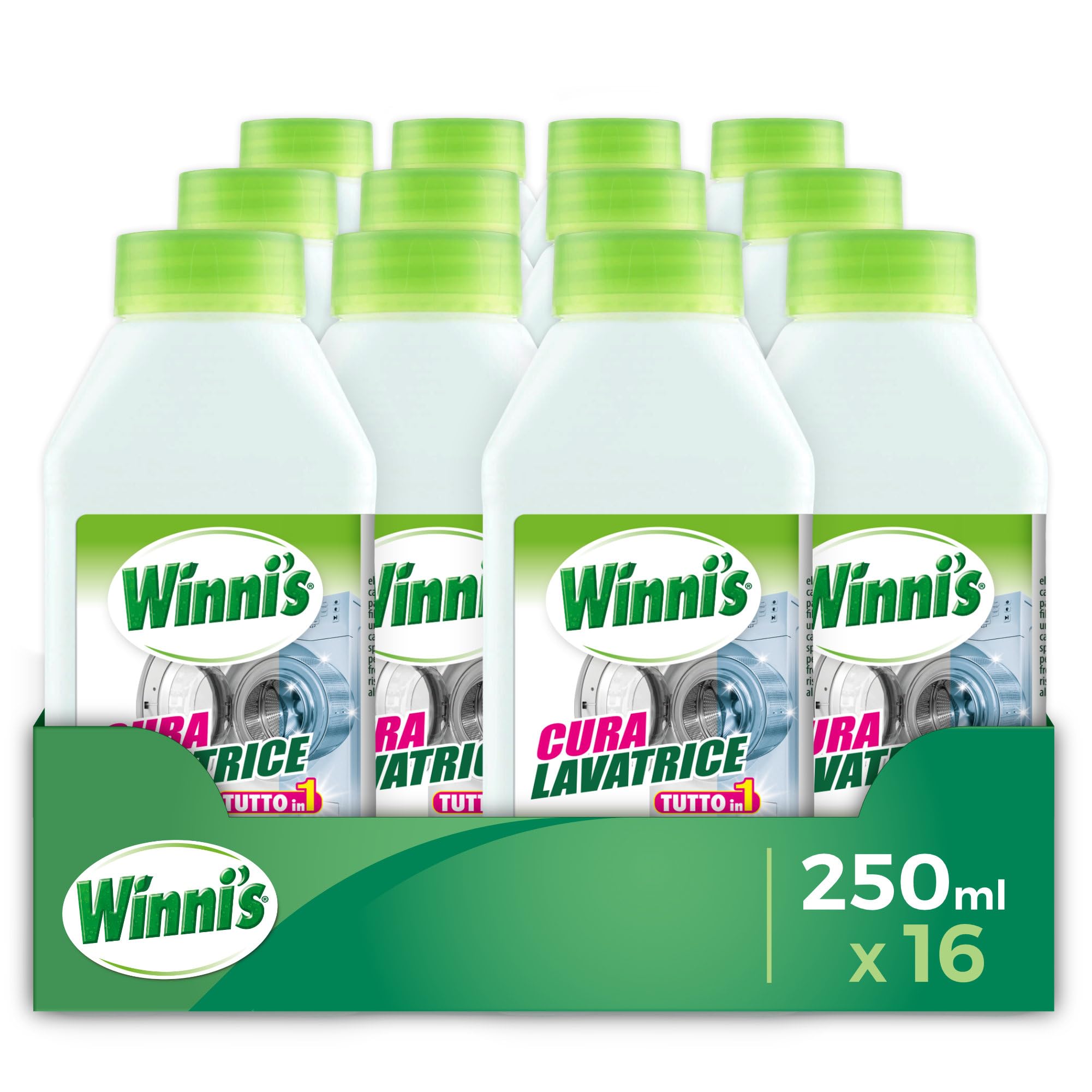 Winni's - Cura Lavatrice Igienizzante, Azione Detergente, Anticalcare e Anti Cattivi Odori, con Materie Prime di Origine Vegetale e Bio, 250 ml x 12 Confezioni