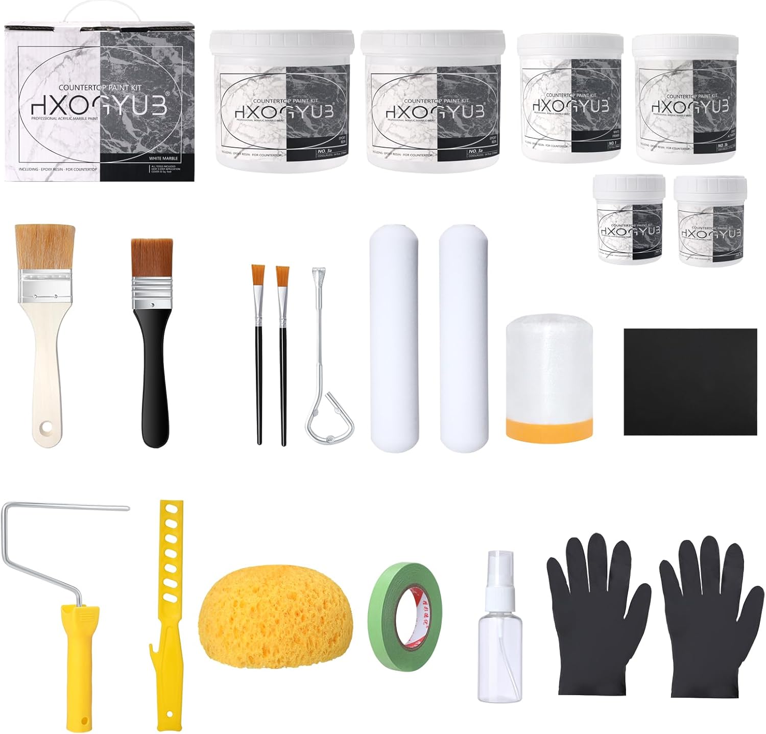 white marble countertop paint kit(including epoxy resin), carrara white, cover up to 35 sq. ft., all-in-one set, for marble, granite, formica, laminate, ceramic tile etc.
