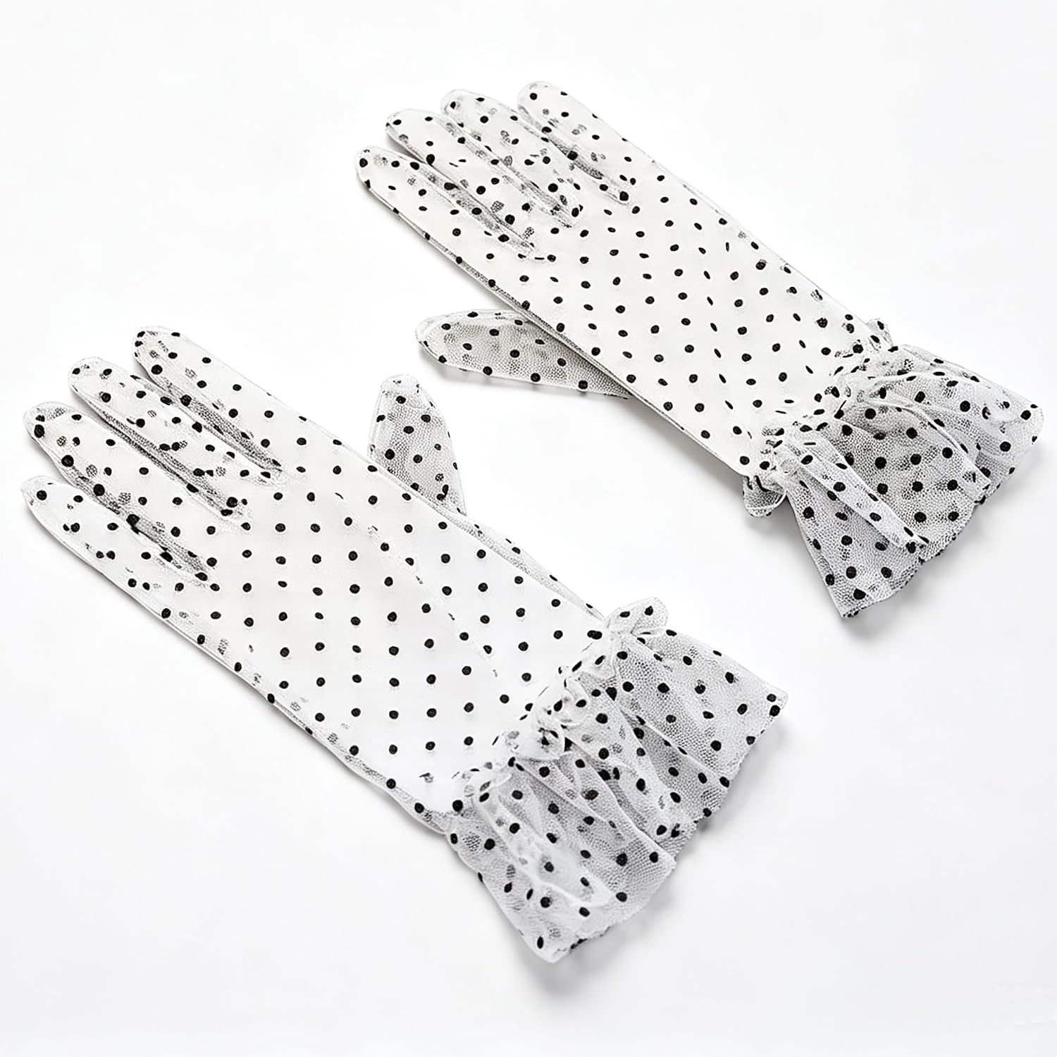 MASIKA Women's lace gloves, Polka dot sheer short gloves, used for weddings, Party, Opera, Halloween accessories. image 4