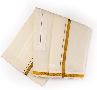 Cotton Dhoti Adjustable Indian traditional Vesti Mundu with Golden Border for Religious Occasion Wedding and Gifting