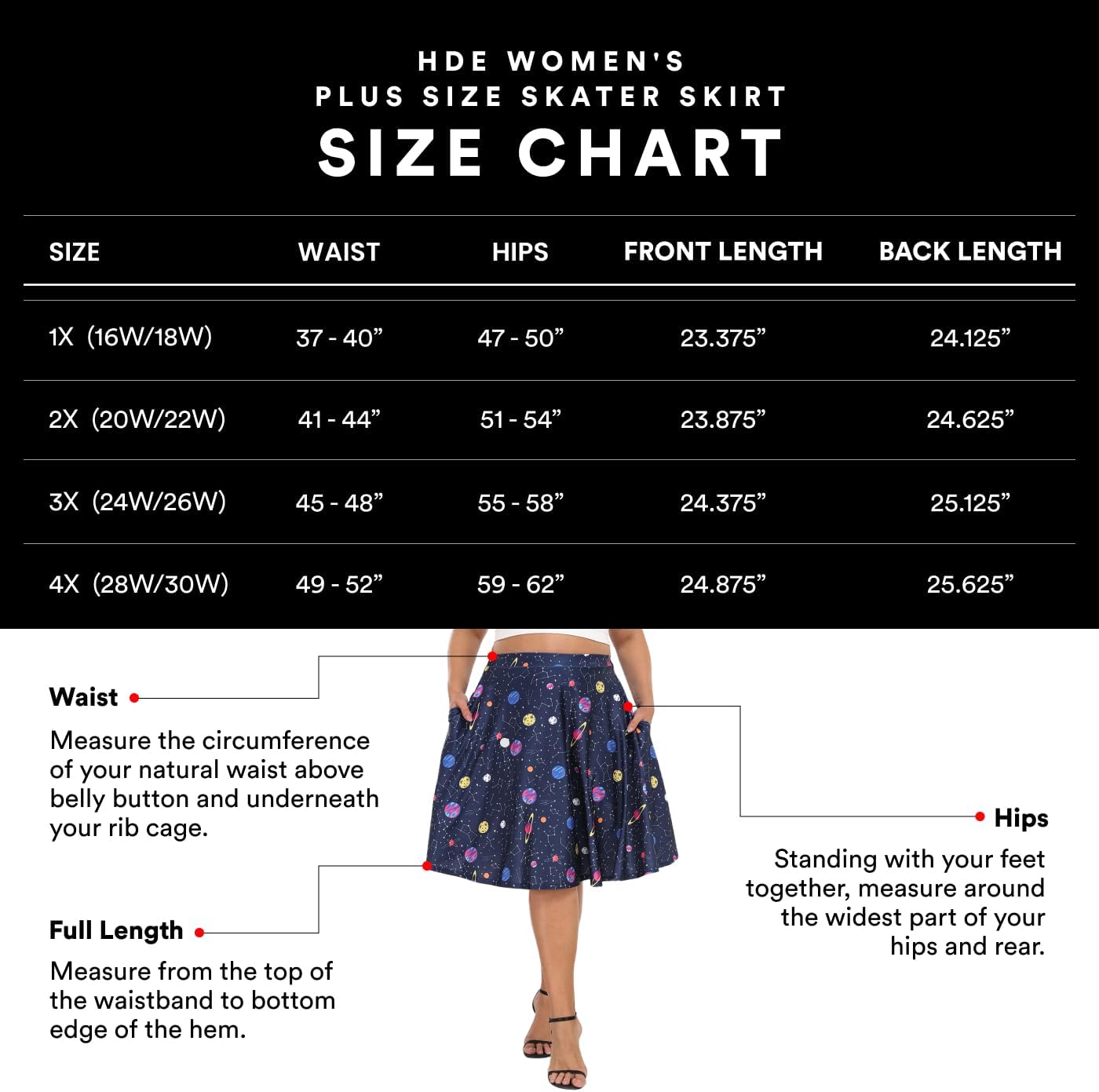 HDE Womens Plus Size Midi Skater Skirt High Waist Knee Length Skirt with Pockets