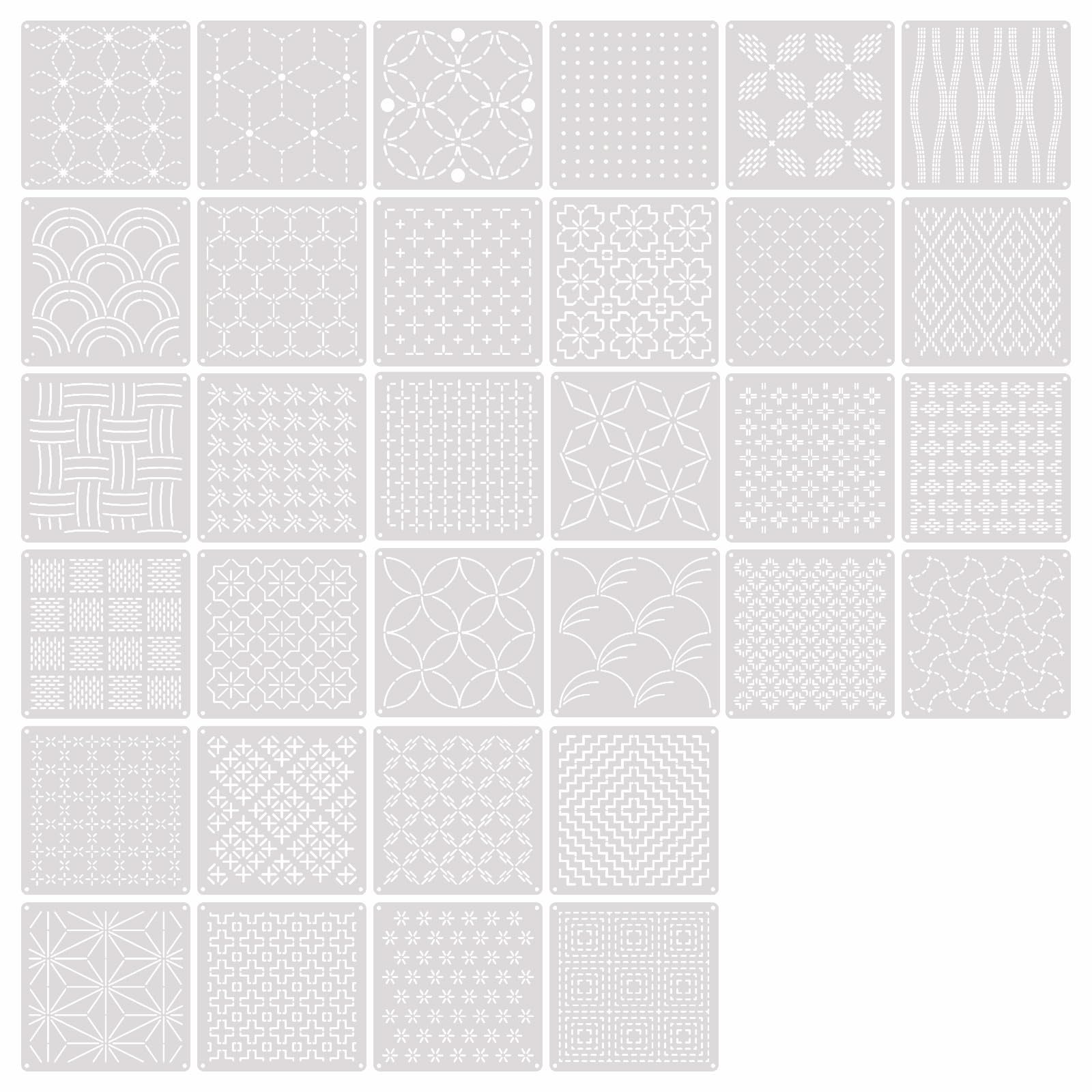 PANGBOER Quilting Pattern Layout Stencil Set PET Geometric Embroidery Guides 13 X 13 Cm for Fabric Guide Projects Sashiko Stencil Set Embroidery Sheets Quilting Pattern Layout Template Fabric