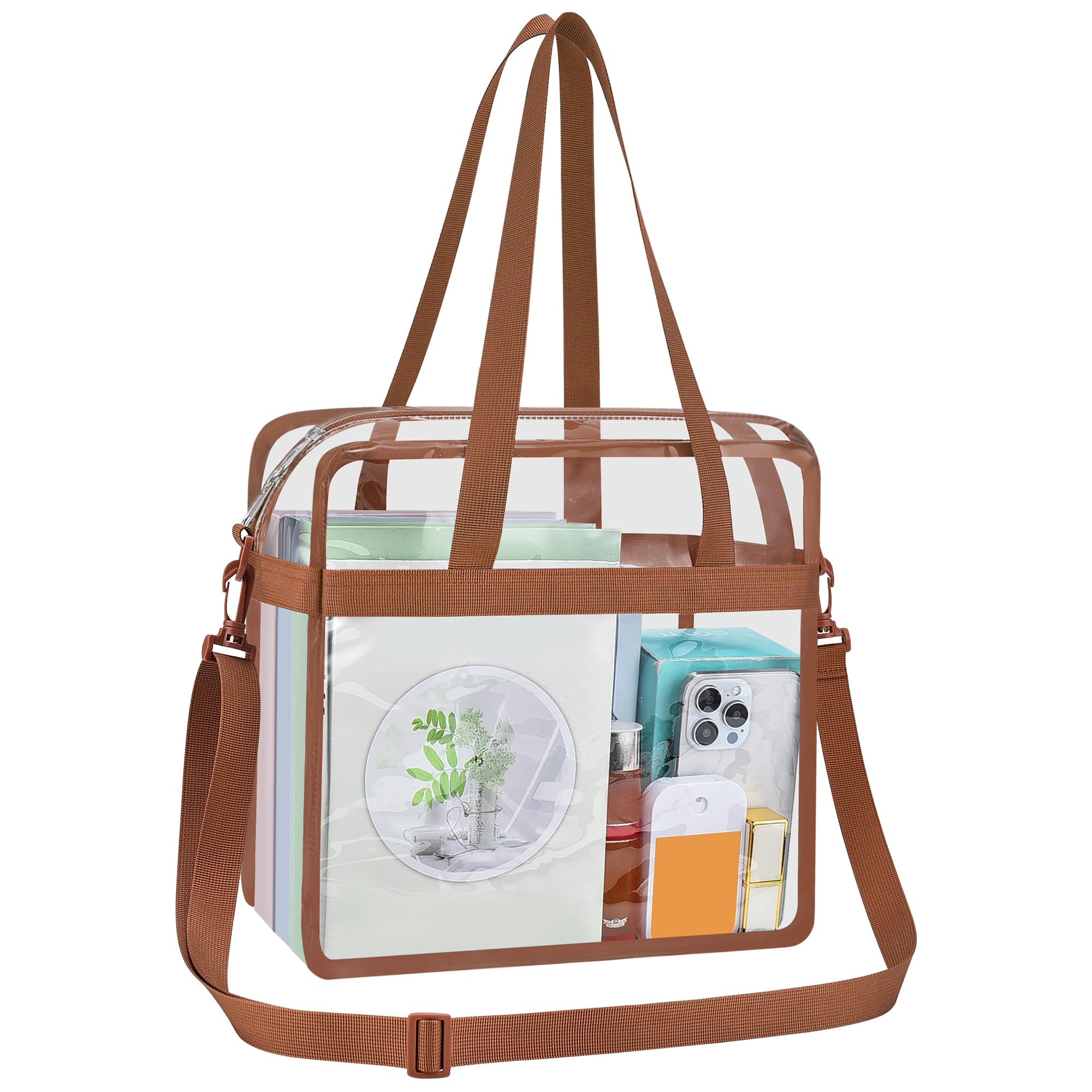 USPECLARE Transparente Tragetasche, Stadion-genehmigt, Sicherheits-Reisen und Fitnessstudio, transparente Tasche für Arbeit, Sport, Spiele, Konzerte, kaffeebraun, Large