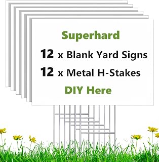 12 Pack 17 x 12 White Blank Yard Signs with Stakes, Weatherproof Corrugated Plastic Board Sign, Blank Lawn Signs for Outside Rent, Sale, DIY, Party, Event, Advertising, Garden, Guidepost Decorations