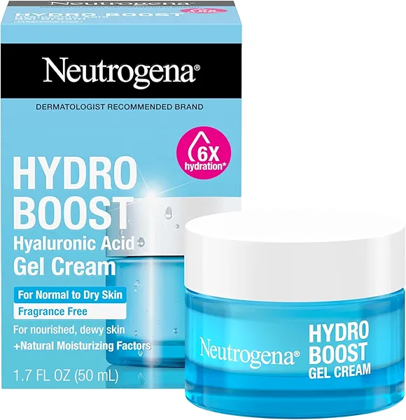 Neutrogena Hydro Boost Gel Cream, 48 Hr Hydration for Normal/Dry Skin, Fragrance Free, Face Moisturizer with Hyaluronic Acid, 1.7 oz. & Trial Size Hydro Boost Hydrating Gel Cleanser, 0.5 fl oz