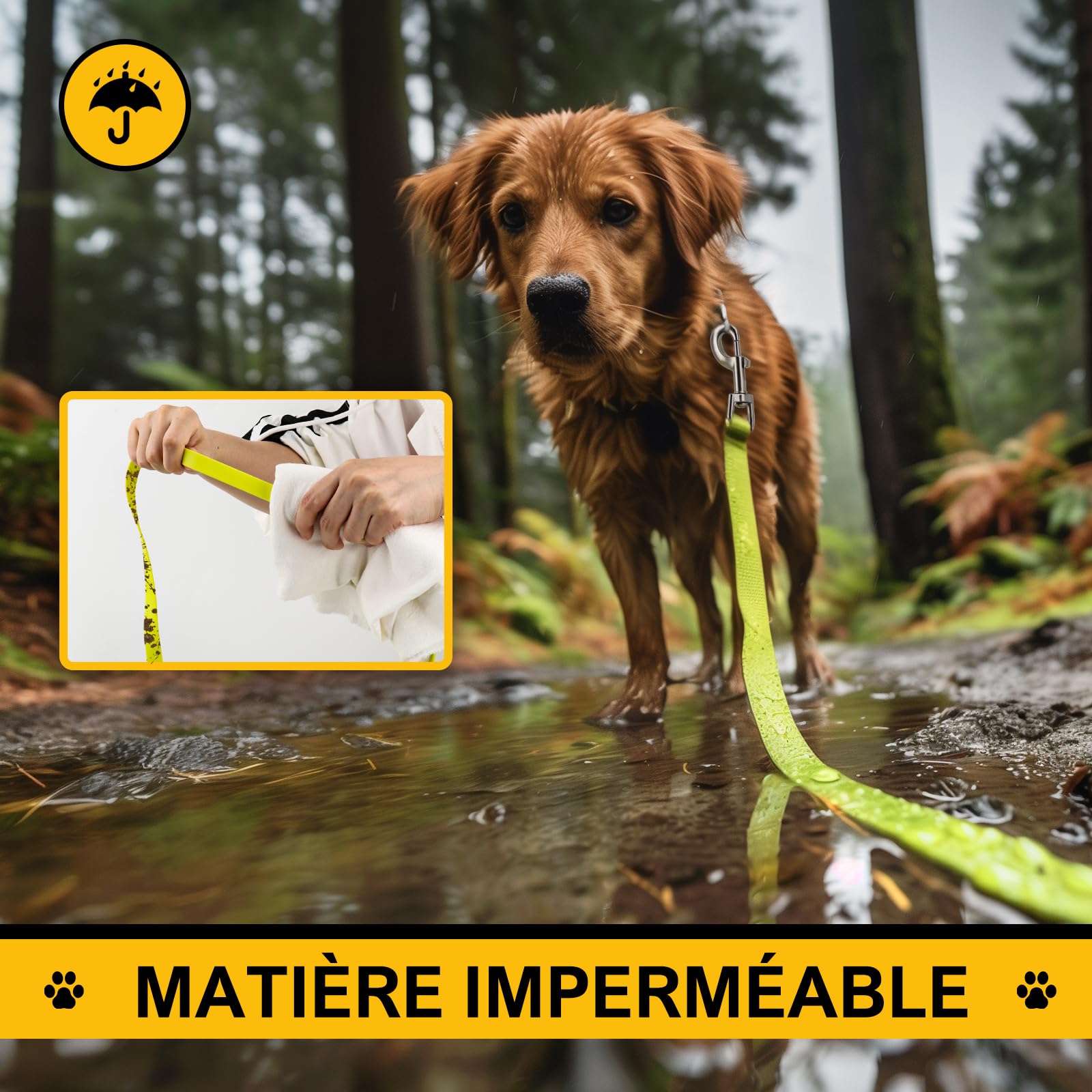 Longe pour Chien 10m, Laisse Chien avec Deux Poignées, Sac de Rangement Longue Corde, Laisses de Dressage pour Chiens Solide, Laisse pour Chiot/Gros/Petit (Jaune-Vert 01, 15m)