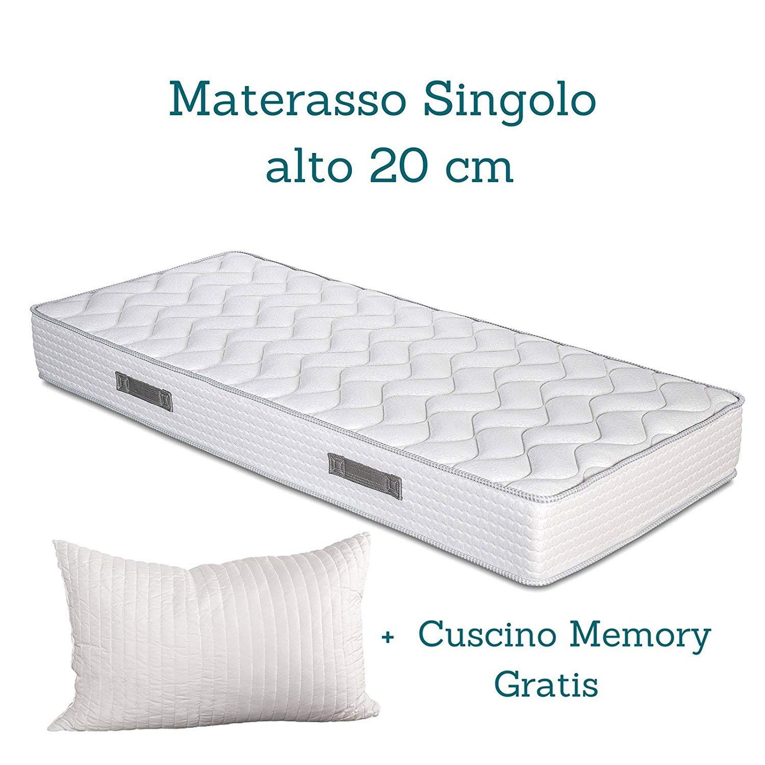 EVERGREENWEB ortopedyczny materac Waterfoam 90 x 190 cm, wysokość 20 cm + 1 poduszka z pianki z pamięcią kształtu (Memory Foam), oddychający, hipoalergiczny, ergonomiczny, 100% Made in Italy | Fashion