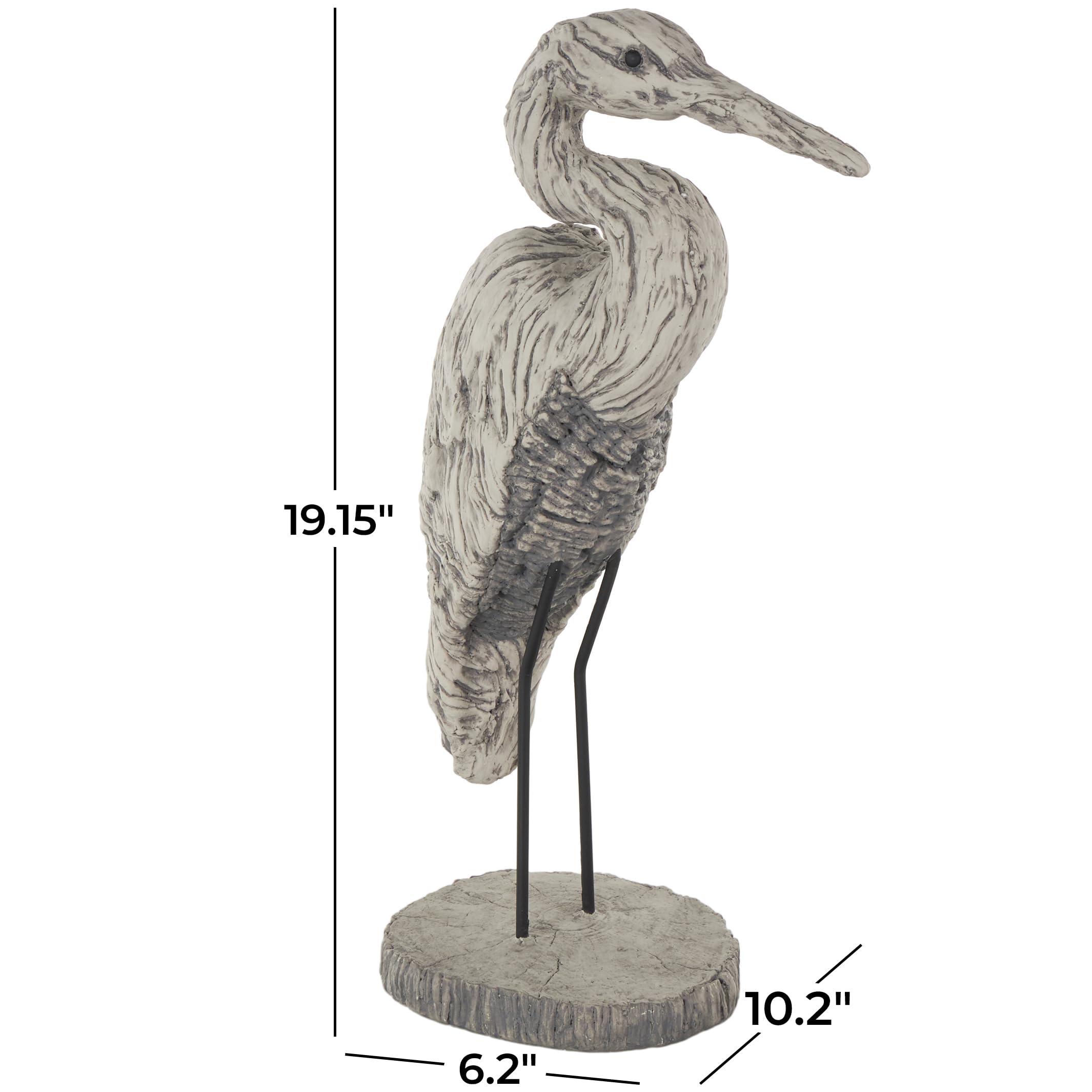 Deco 79 Polystone ptak dekoracyjna rzeźba strukturalna dekoracja domu, statuetka akcentująca, 15,2 x 25,4 x 48,3 cm, szara