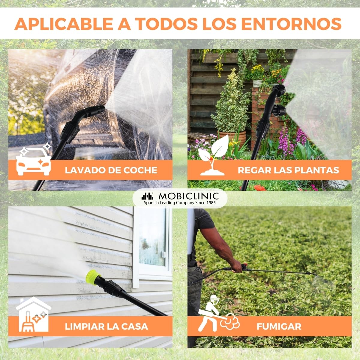 Mobiclinic®, Mochila Pulverizadora, 16 L, Jardinería, Presión con Bomba, 4 Boquillas Ajustables, Peso Ligero 2 kg, Sulfatadora, Riego, Control de plagas, Cuidado Plantas, Fumibug