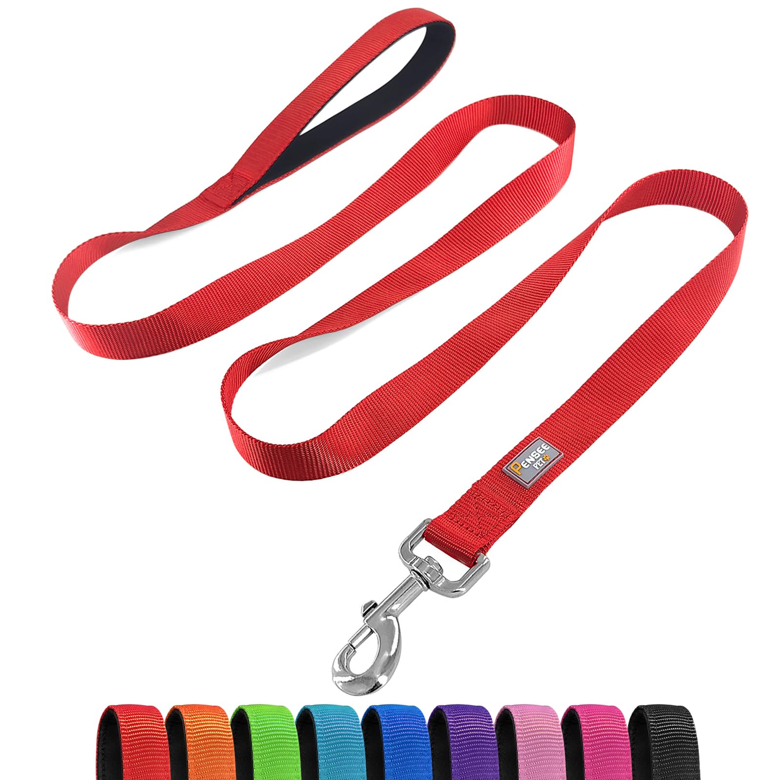 PenSeepet Basic Dog Leashes 6 FT Padded Handle Nylon Dogs Leashes for Large Dogs Red